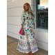thumbnail image 5 of Vestido largo holgado con estampado para mujer, traje informal de manga larga con cuello en V, plisado, elegante, primavera y verano, 2024, 5 of 5