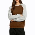 thumbnail image 4 of TKKCS Womens Raglan Crew Neck Sweatshirt Loose Fit Pullover Long Sleeve Color Block Casual Tops with Front Kangaroo Pocket Brown XL, 4 of 8