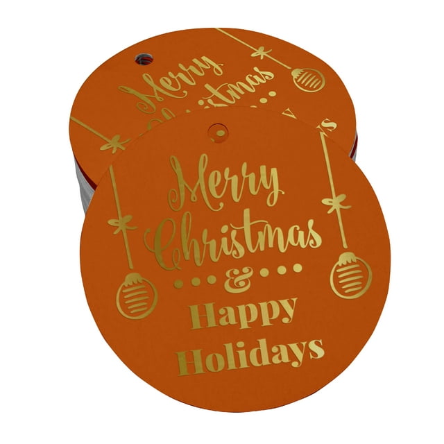 Inkdotpot Gold Foil Paper Hang Tags Merry Christmas & Happy Holiday Favor Tags 100 Pieces
