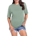 thumbnail image 1 of Camiseta informal holgada lisa para mujer - Manga corta, transpirable, básica para el día a día, 1 of 6