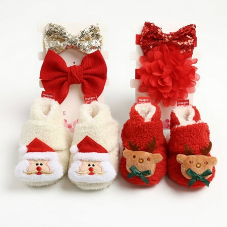 

ewborn Infant Baby Christmas Shoes Santa Slippers Booties Anti-Slip Socks Boots Winter Warm Pre Walkers
