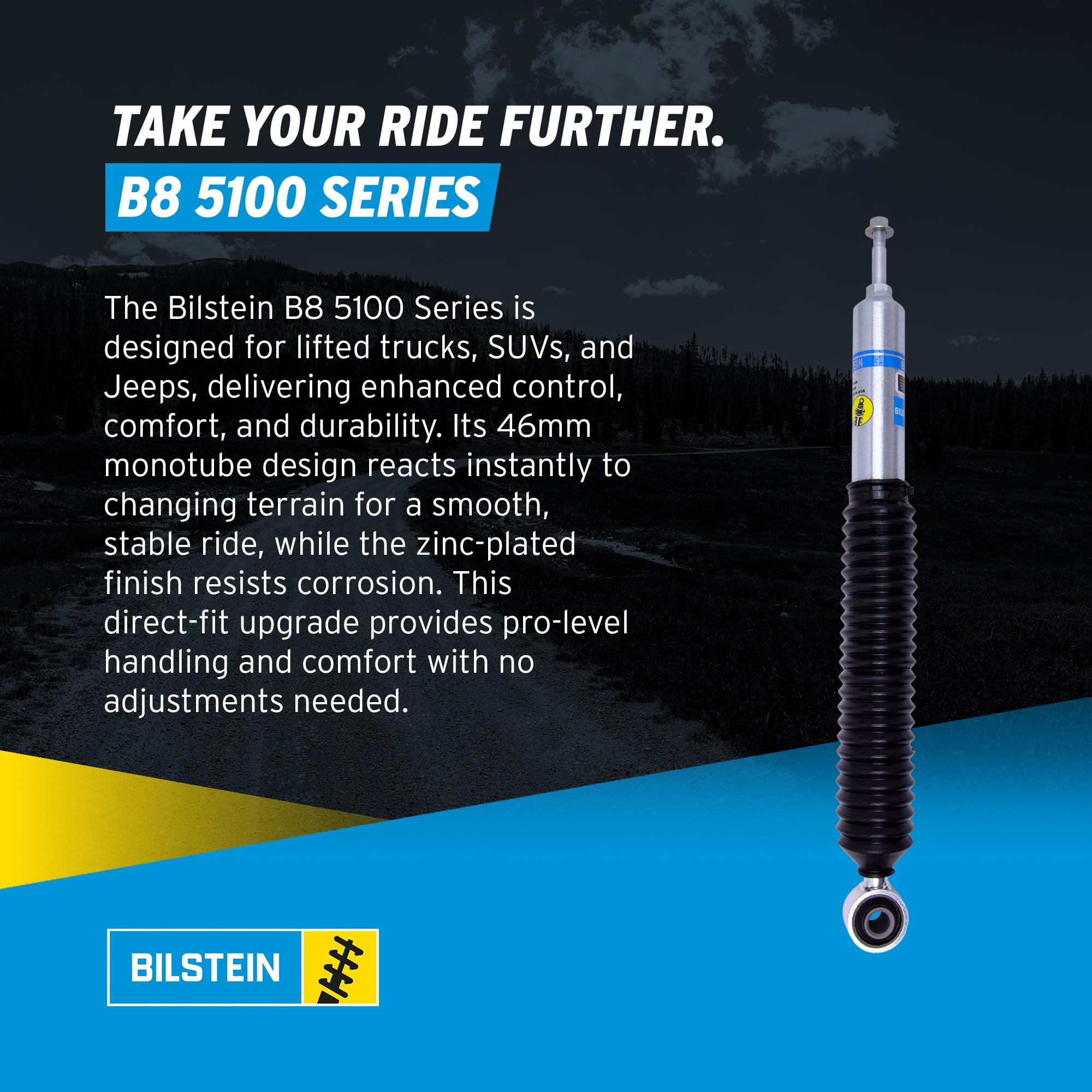 Bilstein Pair of Rear B8 5100 Series Shocks Compatible with 2003-2024 4Runner w/o X-REAS Suspension and with 0.5-2.5" Rear Lift