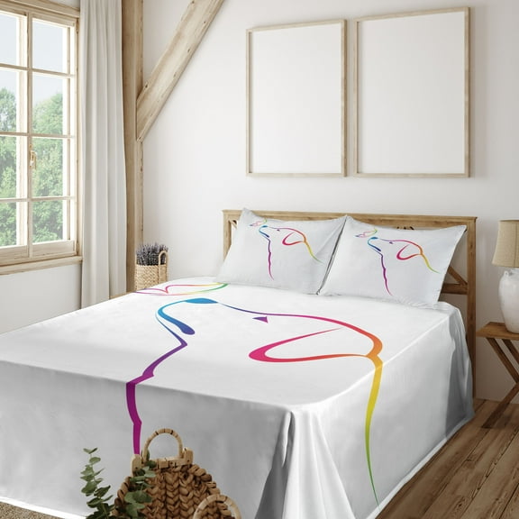 Ambesonne Colorful Fitted & Top Sheet Set with Shams, Butterfly Dog Labrador, Multicolor