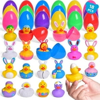 Fun Little Toys 18Pcs Easter Eggs with Rubber Duck Toy, Assorted Bunny Rabbit Duckies Toys, Easter Basket Stuffers