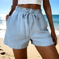 thumbnail image 2 of SZJXBUY Linen Pants Women Short Drawstring High Waisted Lightweight Beach Vacation Shorts with Pockets Light Blue,XL, 2 of 8