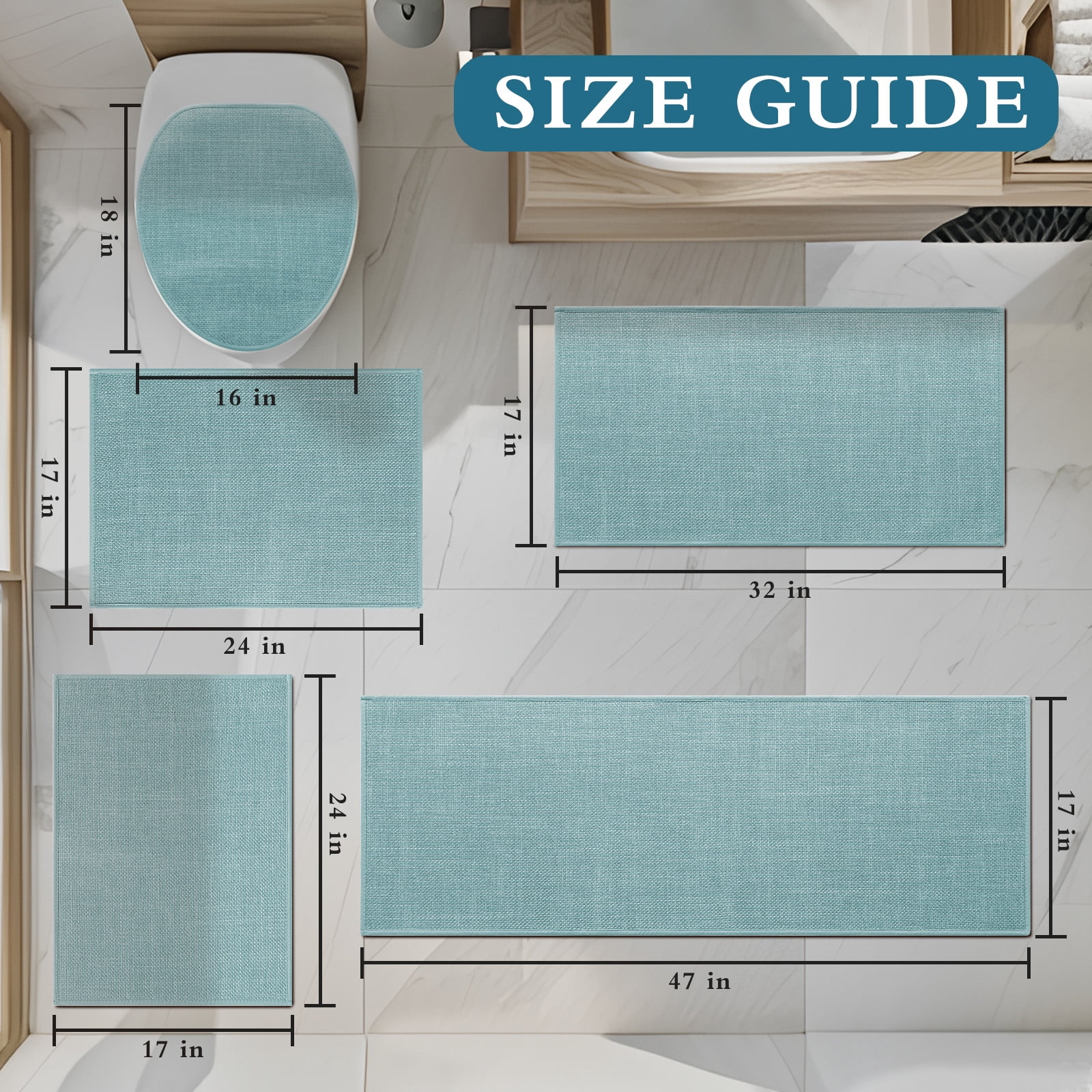 ChakmeOne 5 Piece Bathroom Rug Set Thin Super Absorbent Non Slip Machine Washable Bath Mat with Rubber Backing for Shower Tub Floor & Toilet