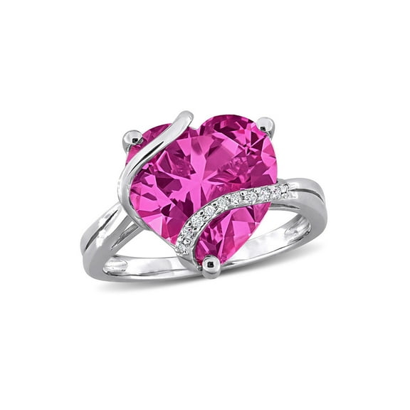 7.25 Carat (Ctw) Lab-Created Pink Sapphire Heart Ring in Sterling Silver for Women