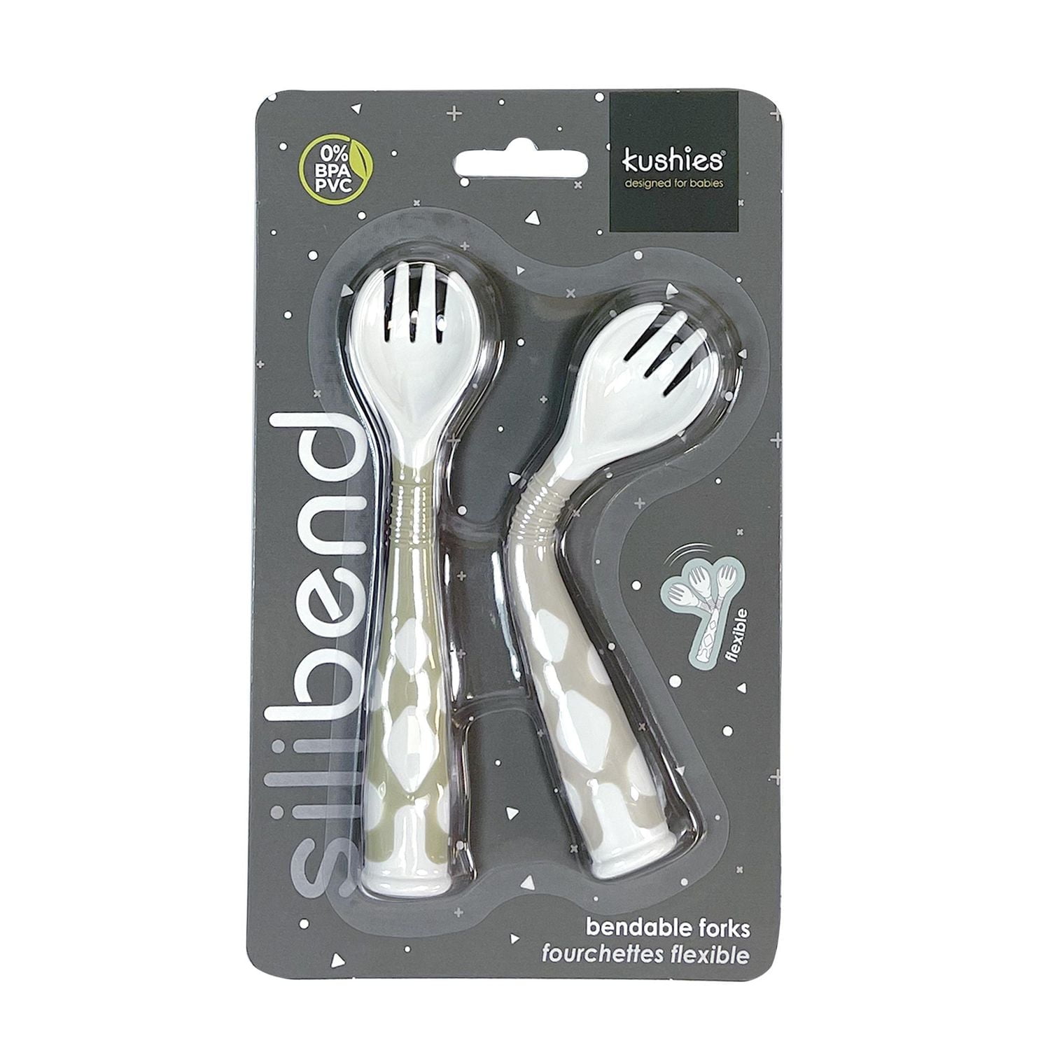 Kushies Silicone Silibend Bendable forks , Bpa Free, 100% Food Grade Soft Silicone - Emerald/Sand