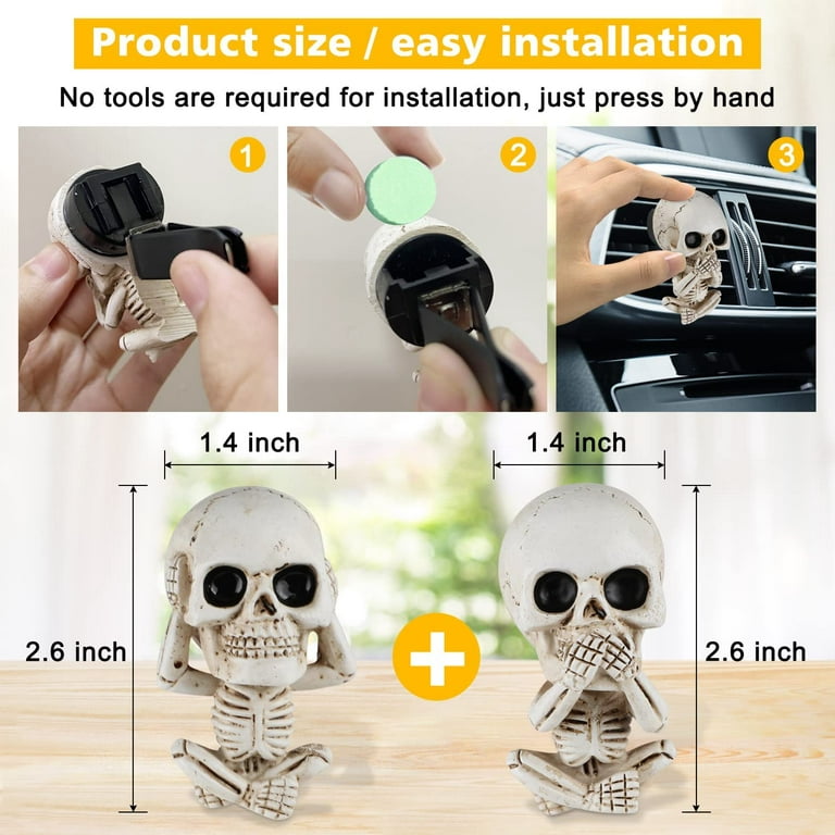 Valentine's Day Gift for Him Her, Car Fragrance Air Freshener Accessories,  Interior Skull Gift Decoration, 3 Pieces Skeleton Car Fragrance New Car