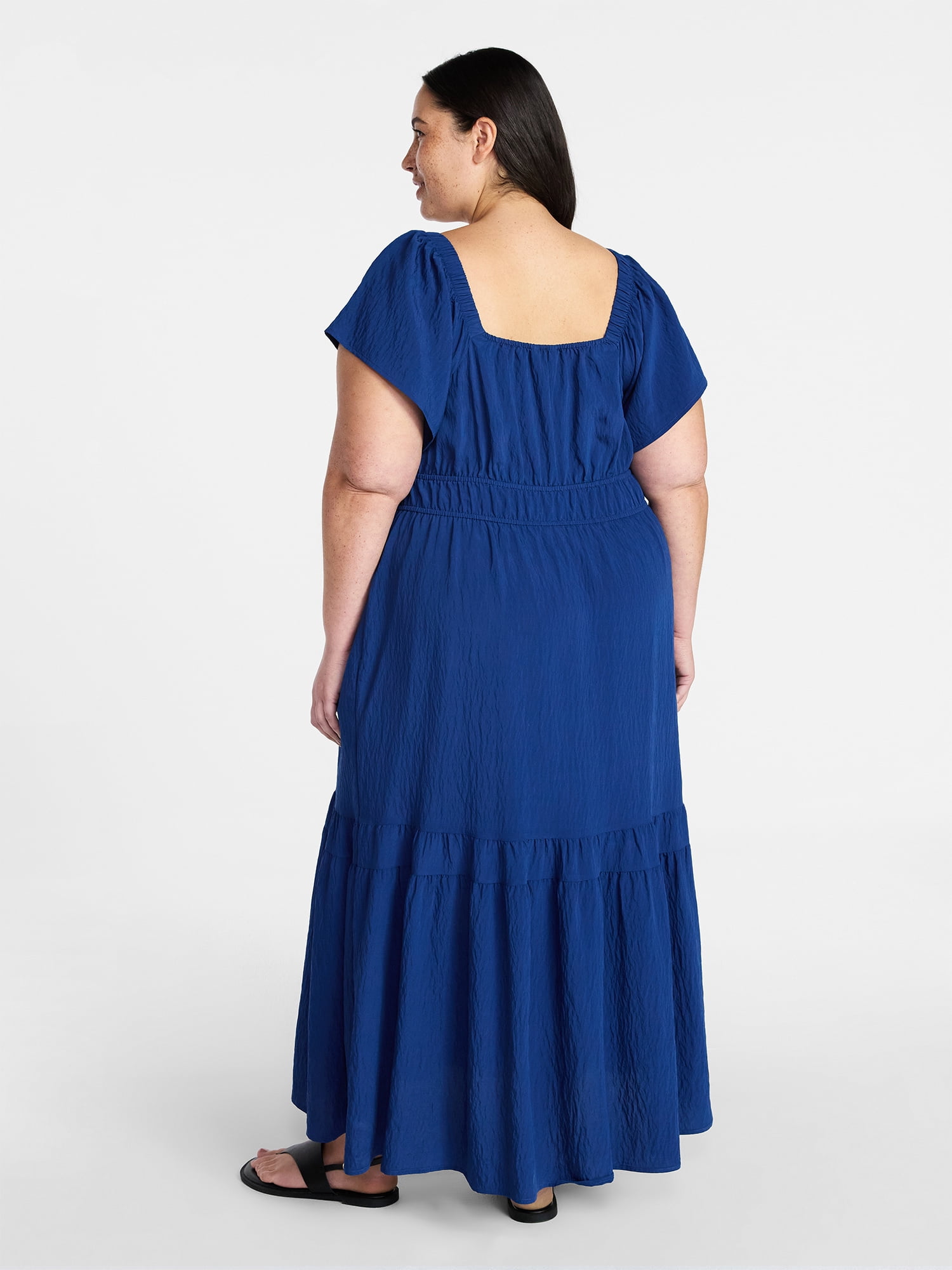 Terra & Sky Women's Plus Size Sweetheart Maxi Dress with Flutter Sleeves, Sizes 0X-5X