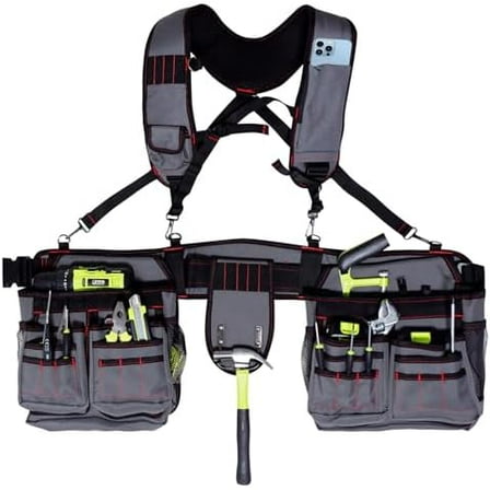 Tool Belt with Suspenders - 33-Pockets Heavy Duty Tool Belts for Men with Tool Pouch,Detachable & Adjustable Work Belt Bag for Electrician,Carpenter,Construction,Utility Toolbelt，Balck$$Tools