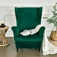 thumbnail image 3 of SHANNA Stretch Wingback Chair Covers, Velvet Wing Chair Slipcover Soft Furniture Covers For Living Room Bedroom Hotel (Dark Green), 3 of 11