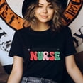 thumbnail image 3 of Nurse Graphic T-Shirt for Women, Very Merry Nurse Retro Style Tee, Azalea, Size 3XL, 3 of 6
