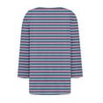 thumbnail image 5 of hxobax Striped 3/4 Length Sleeve Shirts Womens Trendy Pleated Crewneck Button Blouse Cute Tunic Tops, 5 of 5
