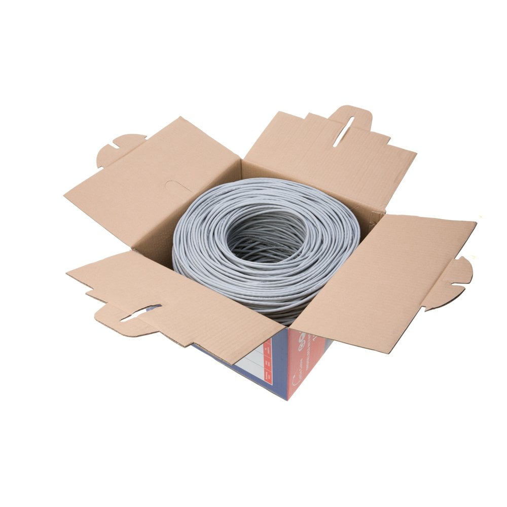 500ft Cat5e Solid 24AWG Ethernet Network Cable – UTP Unshielded Bulk LAN Copper Clad Aluminum Wire Pull Box for Internet, Router, Switch, PC, Gray
