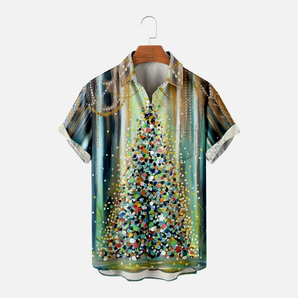 RXIRUCGD Mens Shirts Mens Noël Imprimé une Seule Poche Noël Shirt Casual Poche Imprimée en Vrac Shirt Summer Tops