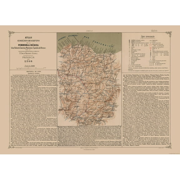 Historic Map - Lugo Spain - Valverde 1880 - 32.03 x 23 - Vintage Wall Art