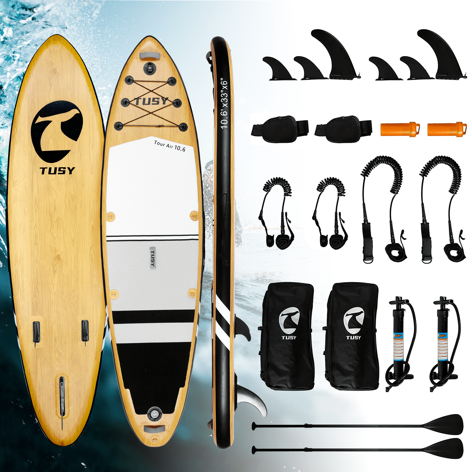 TUSY Inflatable Paddle Boards 10' Inflatable Paddleboards with All SUP Accessories Paddle, Hand Pump, Carry Bag, Drop Stitch, Traveling Board for Surfing