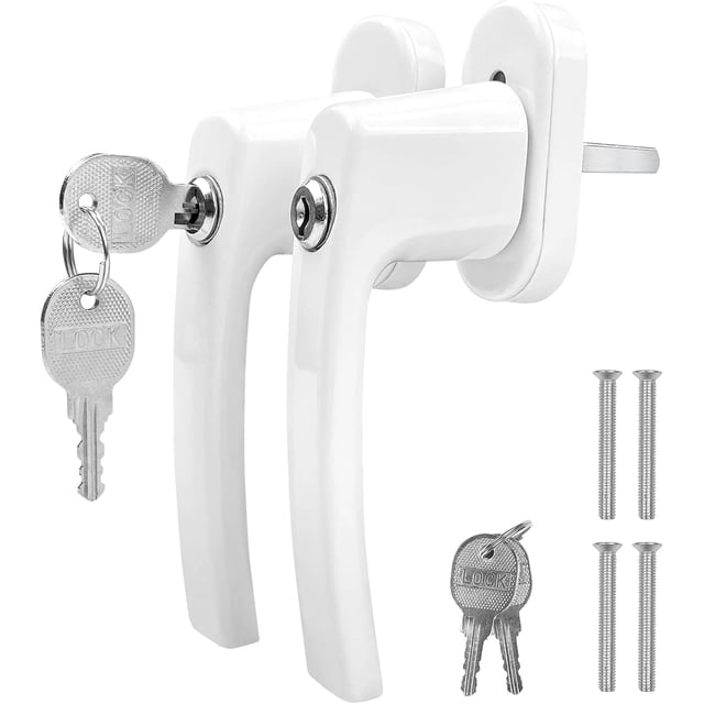 2 PCS Aluminum Keyed Window Handle, Lockable Window Handle, for All Windows and Balcony Doors (White)