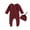 Wine Red, variant on Baby Boys's Girl's Romper Set, 3M 6M Round Neck Long Sleeve Button-Down Ribbed Feet Wrap Jumpsuit + Hat
