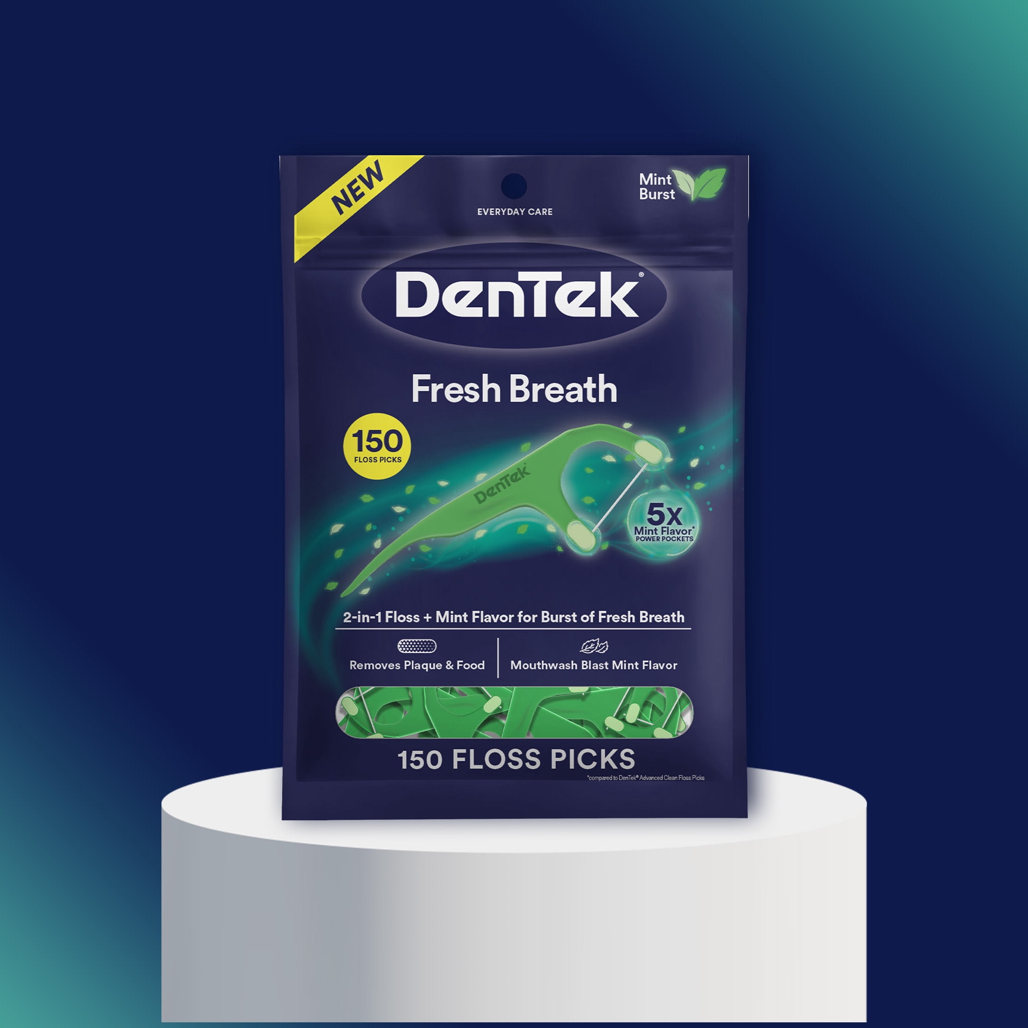 DenTek Fresh Breath Floss Picks with Mint Flavor Power Pockets, Dental Floss and Plaque Remover, 150 Count