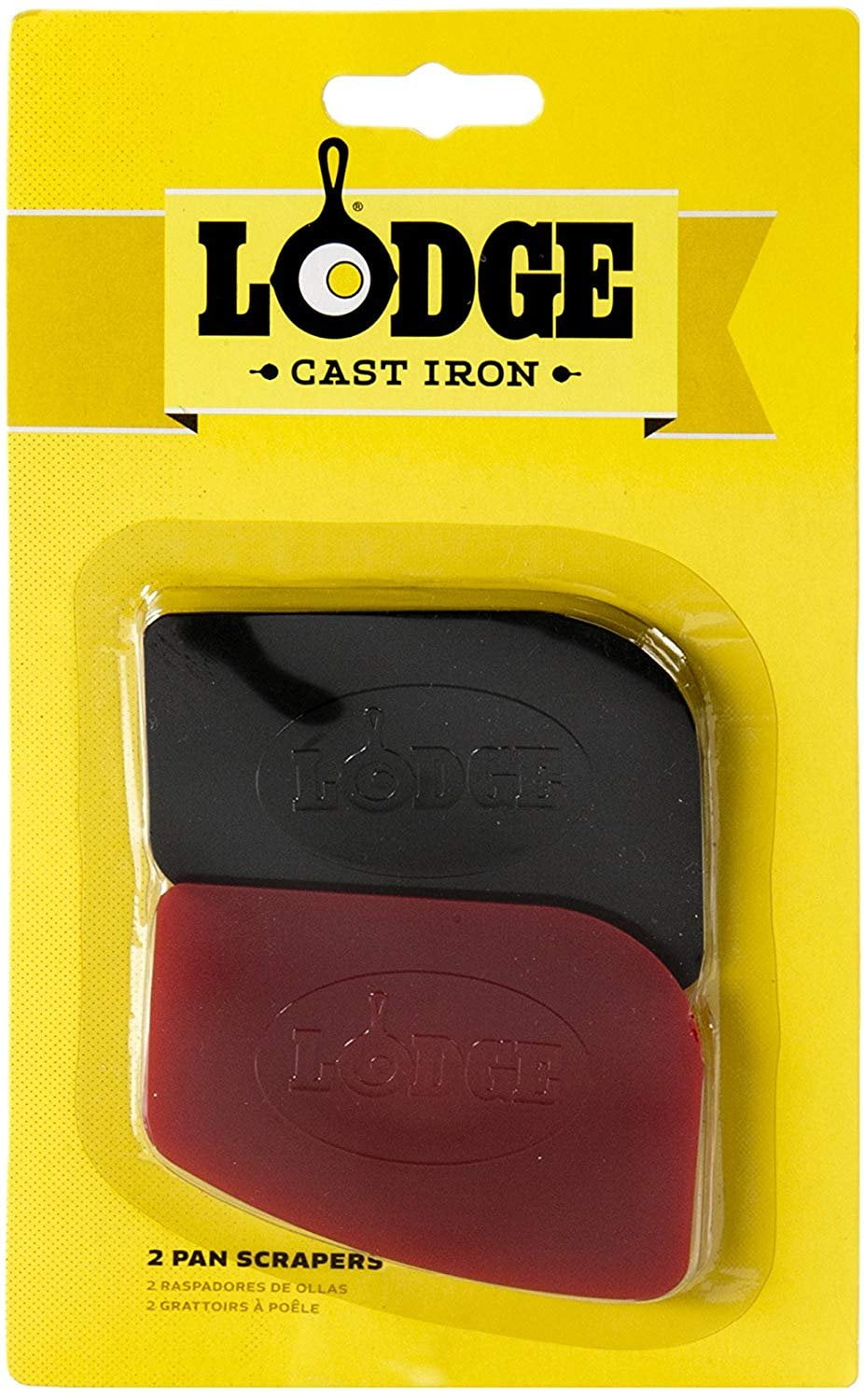Lodge L8SK3 Pre-Seasoned Cast-Iron Skillet, 10.25-inch and Lodge SCRAPERPK  Durable Polycarbonate Pan Scrapers, Red and Black, 2-Pack Bundle