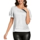 thumbnail image 4 of Craaazy Women's Sparkle Short Sleeve Top with Scallop Hem and Round Neck Gifts, 4 of 9