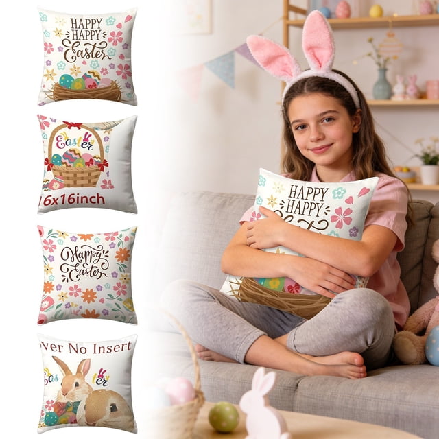 ERK 1Pcs Decorative Floral Lumbar Cover For Sofa Couch Bedroom Seasonal And Easter Home