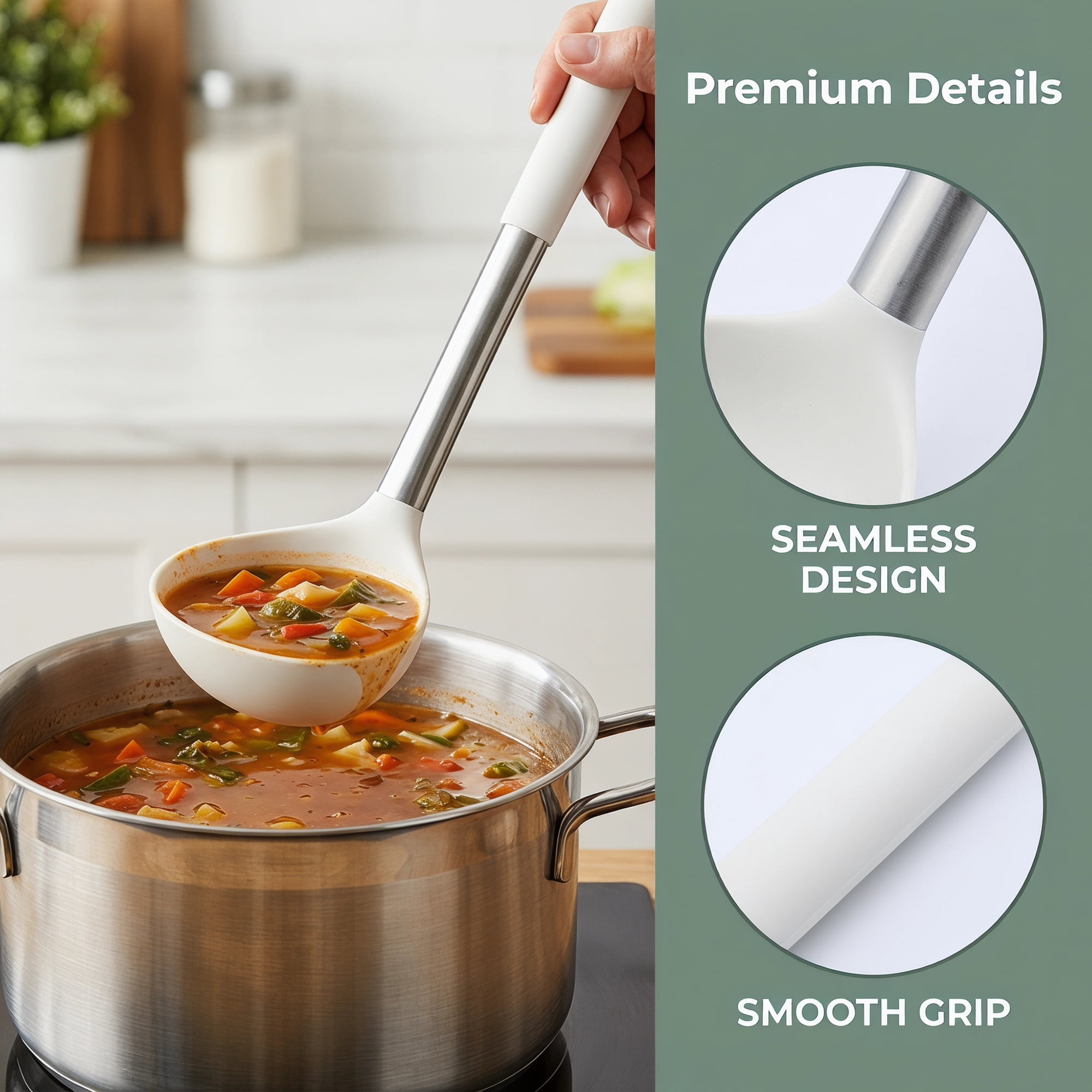 Unique Bargains 3Pcs Silicone Non Stick Cookware Cooking Utensil Set White