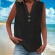 thumbnail image 2 of Camisetas para mujer,Camiseta de tirantes de lino con cuello en V para mujer, detalle de botones y bolsillo en el pecho, blusa informal sin mangas para estar en casa, sopatenor, 2 of 9