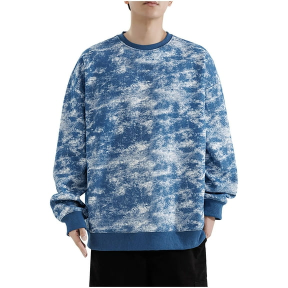 Goodtrade8 Tie Dye Mens Tops Long Sleeve Casual Crew Neck Sweatshirts for Men