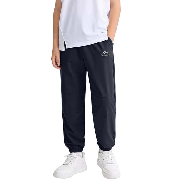 Fengactive Boys Quick Dry Mesh Jogger Pants Elastic Cuff Reflective Stripe Spliced Back Casual Ice Silk Long Trousers 4-14Years