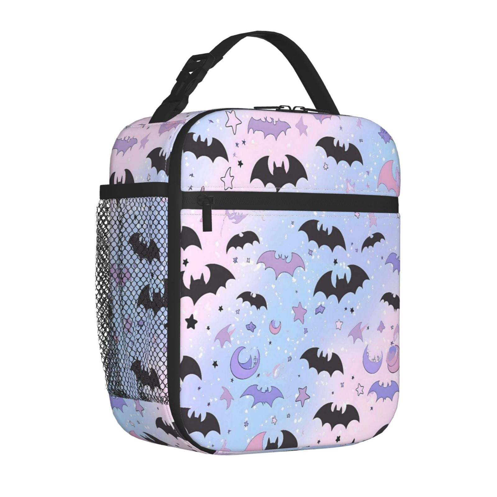 Lunch Bag For Women Men Insulated Portable Lunch Box Bento Box Office Picnic Travel Cooler Bag The Black And Purple Flying Bats In The Sky