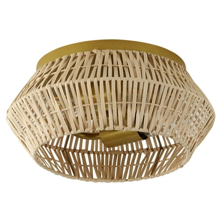 

Oukaning 2-Light Rattan Light Fixtures Ceiling Mount Farmhouse Woven Flush Mount Ceiling Light Hand-Woven Cage Shade Chandelier（2*E26）