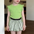 thumbnail image 4 of WIBACKER Girls Fresh Clothes 1-9 Years Side Tie Ruffle Tops and Leaf Print Tutu Skirt Shorts 2 Piece Outfit Kids Girl Summer Outfits, 4 of 8
