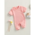 thumbnail image 3 of Wassery Baby Boys Girls Summer Rompers 6M 12M 18M 24M Infant Short Sleeve Crew Neck Solid Color Ribbed Jumpsuits, 3 of 9