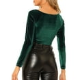 thumbnail image 3 of MODA NOVA Junior's Velvet Long Sleeve Off Shoulder Solid Crop Top Dark Green L, 3 of 5