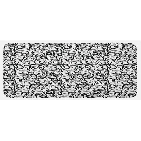 

Floral Kitchen Mat Monochrome Leaves Abstract Design Botanical Arrangement Gardening Inspiration Print Plush Decorative Kitchen Mat with Non Slip Backing 47 X 19 Black White by Ambesonne