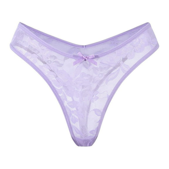 Xijirk Panties for Women,Low Rise Lace Thong Panties with Bow Detail Sheer Mesh Comfortable Breathable Underwear for Casual Wear,Womens Underwear,Purple,XS