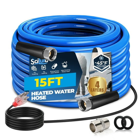 Scilulu 15FT Heated Water Hose for RV,-45 ℉ Antifreeze Heated Drinking Garden Water Hose，Electrically Heated Garden Hoses，Rv Water Hose （15FT）