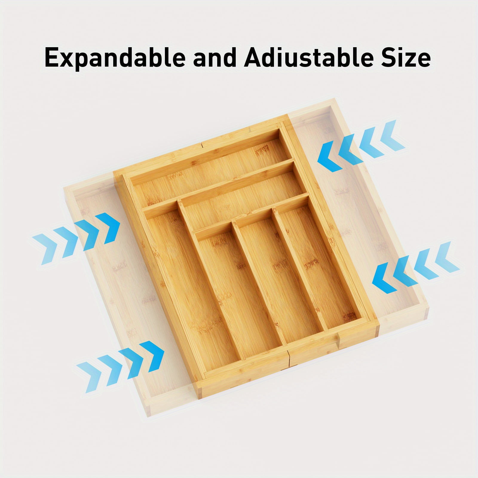 8-Grid Bamboo Expandable Drawer Organizer for Cutlery, Adjustable Wooden Tray for Knives, Forks & Spoons, Lightweight Kitchen, Kitchen Drawer Organizer, Utensil Drawer Organizer
