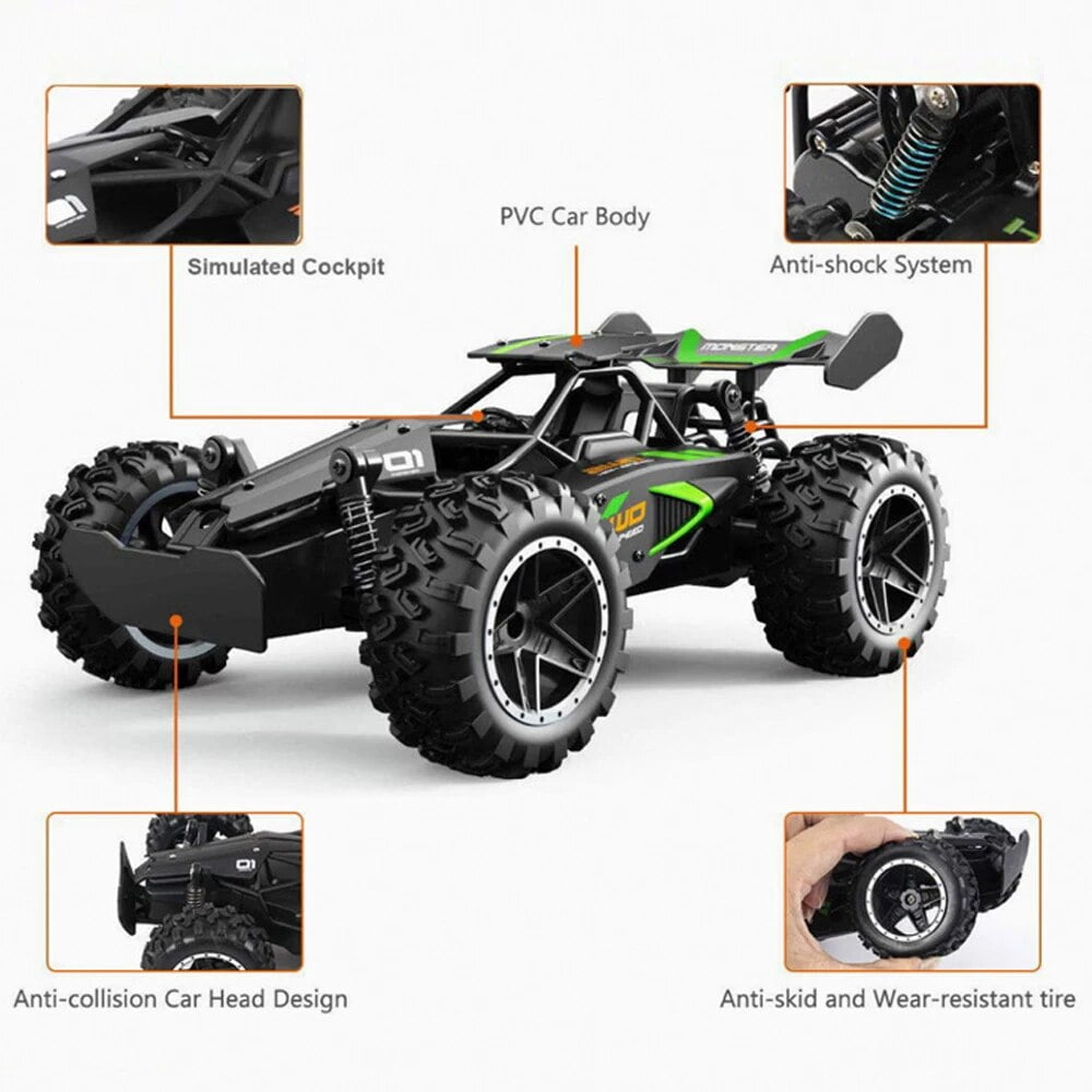 High-Speed Off-Road Remote Control Car - 1:18 Scale, 2.4Ghz, Two Batteries,Drifts Up To 15KM/H, Anti-Collision, Rubber Tires - Perfect Gift for Christmas Toys for Boys