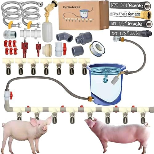 Stainless Steel Pig Waterer System,Pig Waterer Nipples with Water Tank Connector,Automatic Pig Nipple Water Drinker,Pig Nozzle Nipple Drinker,Pig Water Nipple for Hog Piglet Goat$$Garden & Patio