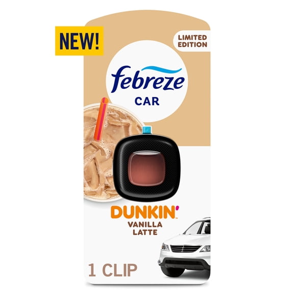 Febreze Dunkin' Car Air Freshener, Odor-Fighting Automotive Vent Clip, Vanilla Latte Scent, 1 Count