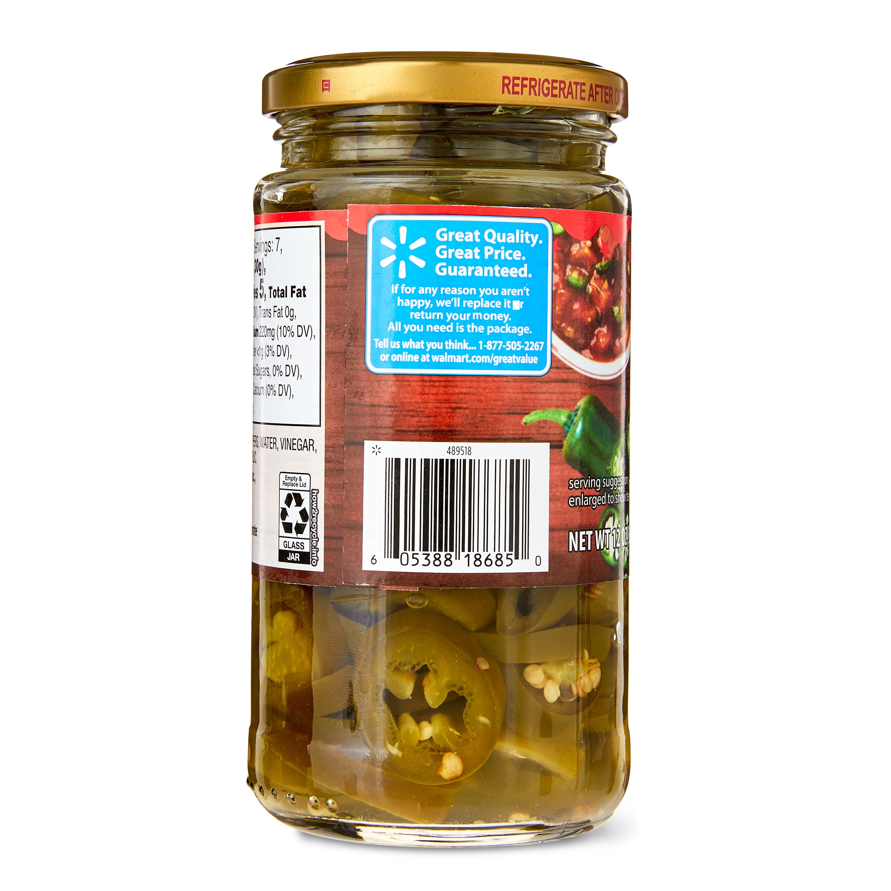 Great Value Hot Sliced Jalapeño Peppers, 12 oz