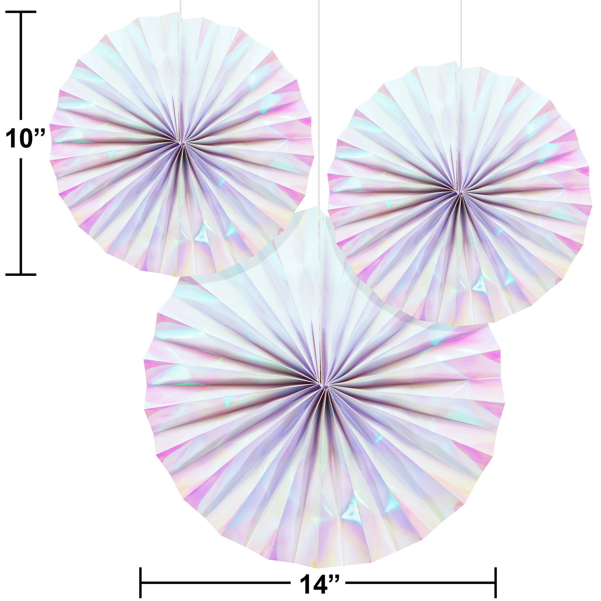 Way to Celebrate Iridescent Paper Fans Party Decoration 14 in x 14 in 3  Ct.