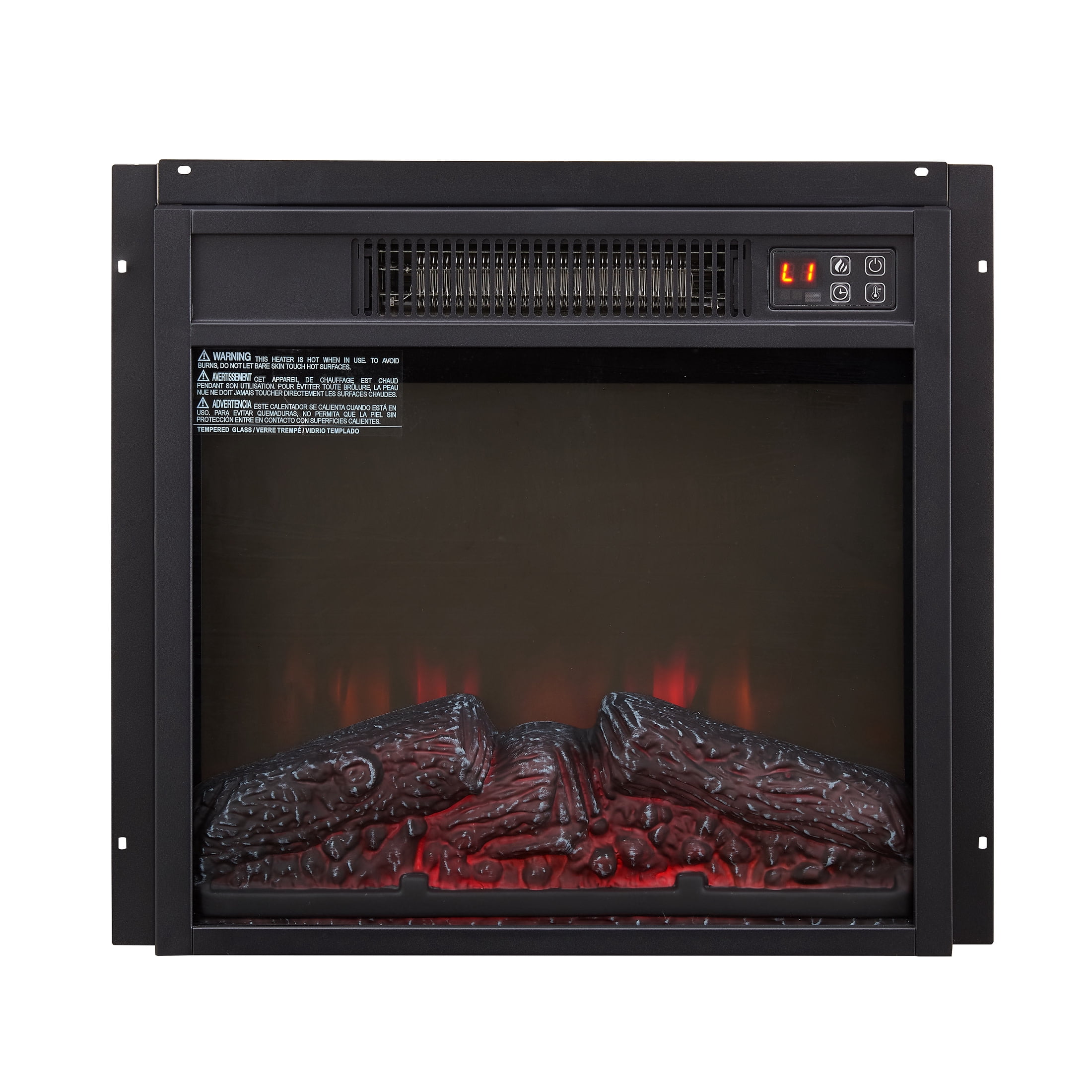 Noble House 18" Ultra Thin Electric Fireplace Insert, Slim 1400W Heater with Remote, Log Set and Realistic Flame, Black