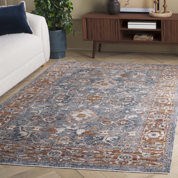 Safavieh Heirloom Jayce Oriental Polyester Area Rug, Gray/Blue Rust, 4' x 6'