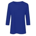 thumbnail image 4 of GEWSEY 3/4 Length Sleeve Womens Tops Casual Loose Fit Crewneck T Shirts Cute Solid Three Quarter Length Tunic Tops (Dark Blue, L), 4 of 6