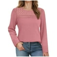 thumbnail image 4 of Women's waffle loose hollow out long sleeved T-shirt with solid color round neck top, breathable and slimming, casual base shirt with multiple colors to choose from, 4 of 5